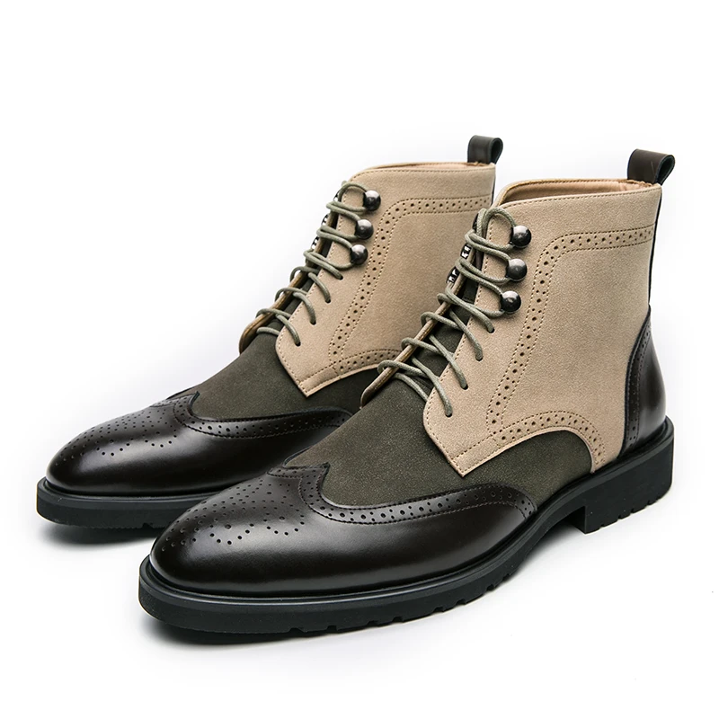 Leather Work Dress - Retro Black High Top Men's Brogue