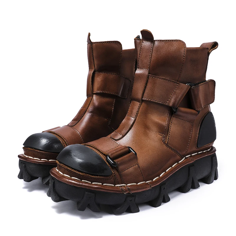 Leather Work Fabric - Men's Genuine Leather Motorcycle Boots,Goth Skull