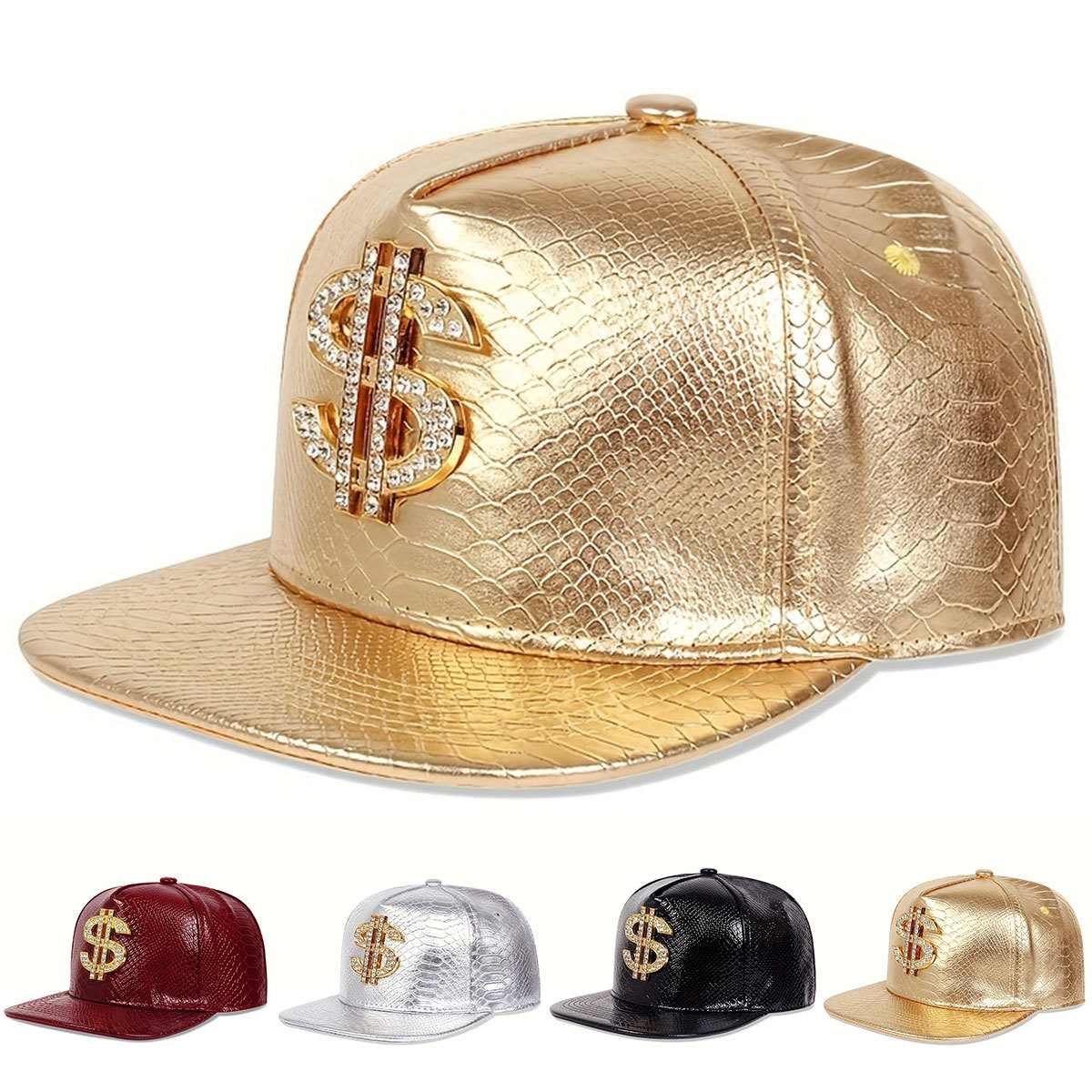 Leather Work Hat - Leather Metallic Dollar Sign Baseball Cap