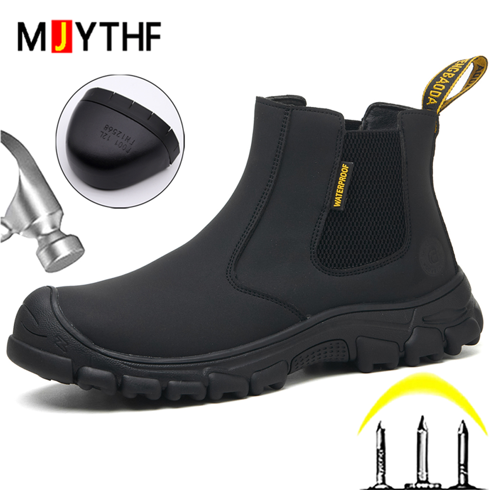 Leather Work Fabric - Waterproof Work Boots Men Puncture-Proof Safety