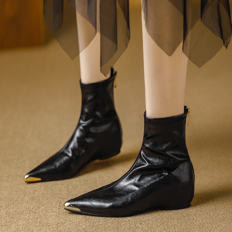 Leather Work Fabric - Women Pointed Toe Stretch Ankle Boots
