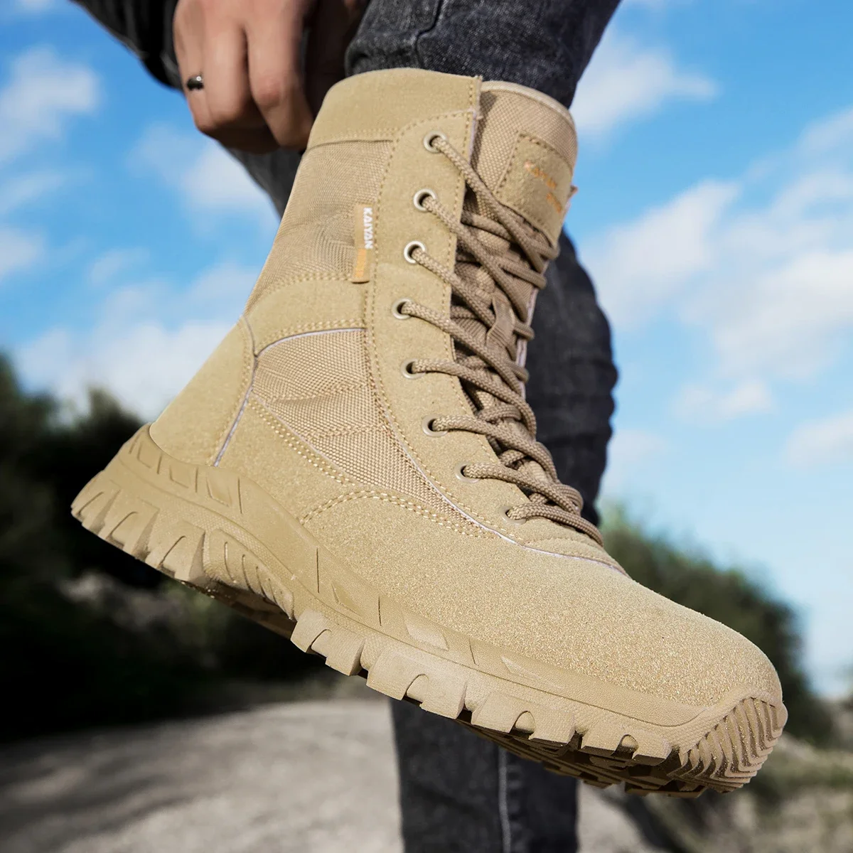 Leather Work Fabric - Men's Outdoor Hiking Shoes High-top Leather