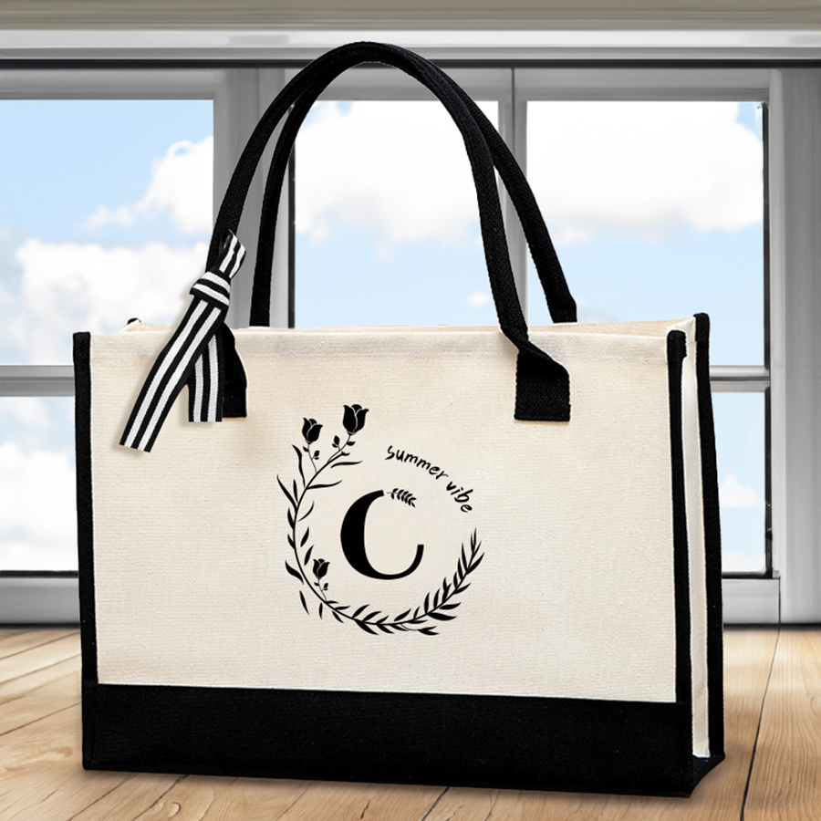 Leatherwork Letters - Leather letter print tote bag, large