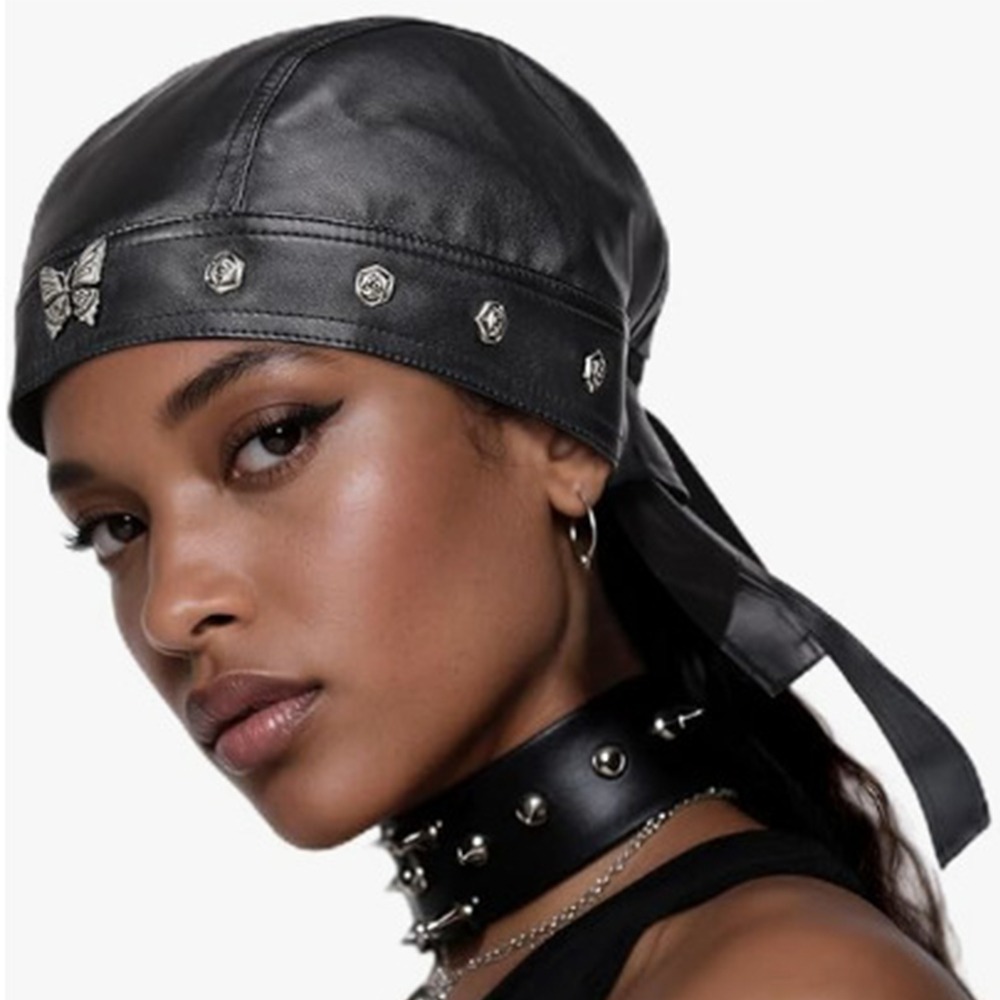Leather Work Hat - New PU Leather Black Biker Cap