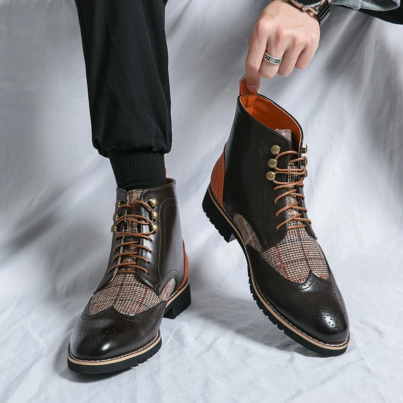 Retro Black High Top Men's Bro - Leather Work Dress ulasan dan harga