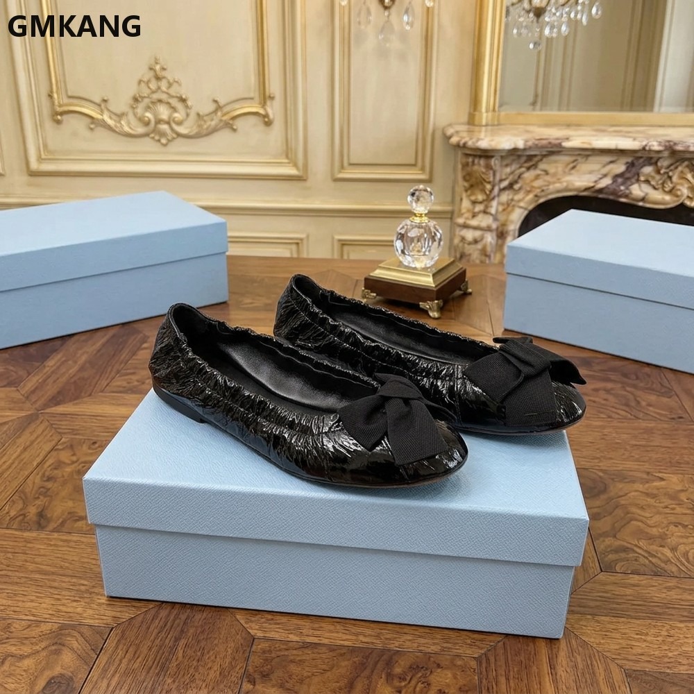Women's Ballet Flats Bow Pleat - Leather Work Dress ulasan dan harga