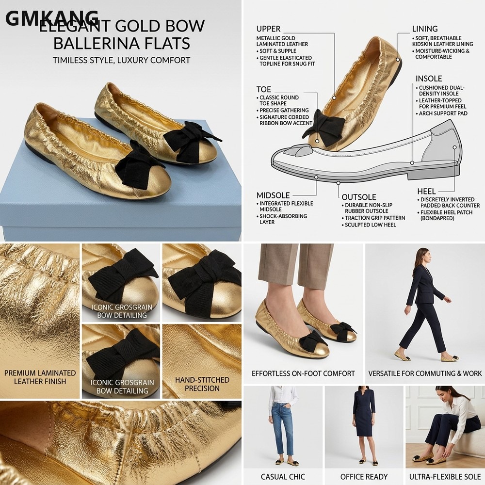 Women's Ballet Flats Bow Pleat - Leather Work Dress ulasan dan harga