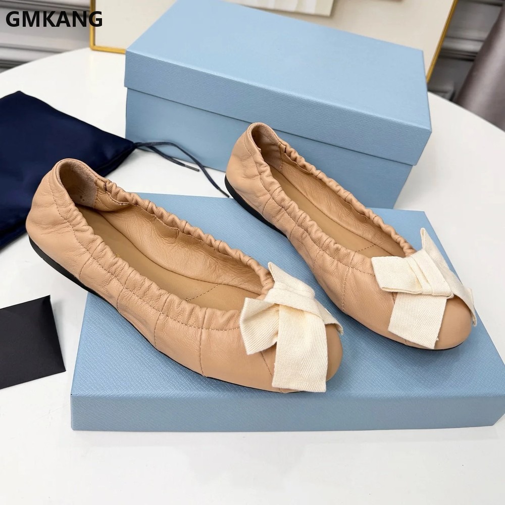 Women's Ballet Flats Bow Pleat - Leather Work Dress ulasan dan harga