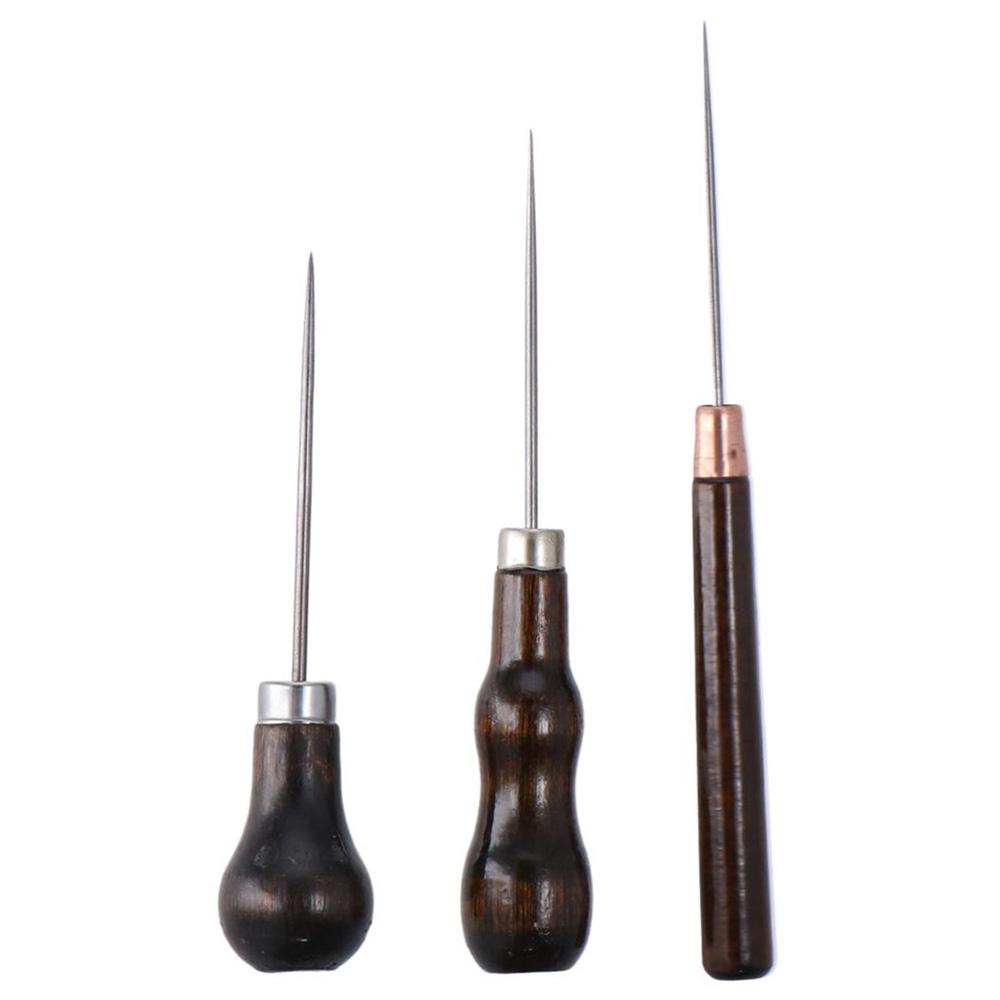 3Pcs Wooden Handle Scratch Awl - Leatherworking Equipment ulasan dan harga