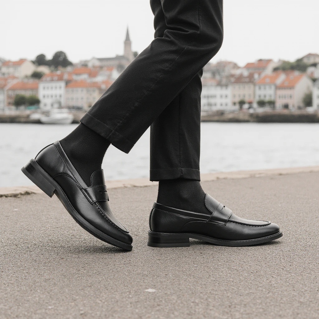 Men's Black Penny Loafers Clas - Leather Work Dress ulasan dan harga