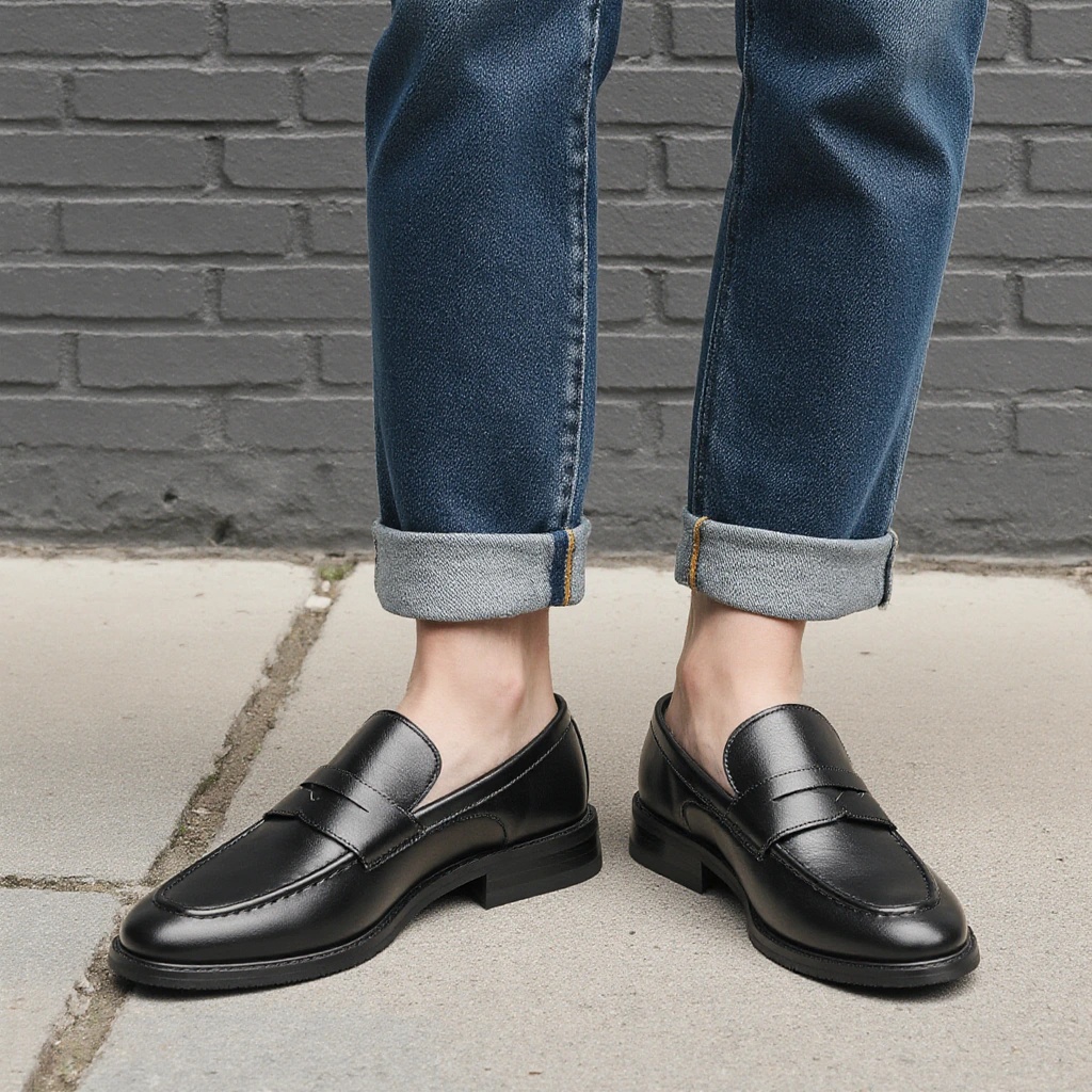 Men's Black Penny Loafers Clas - Leather Work Dress ulasan dan harga