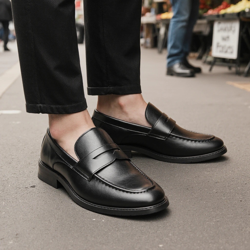 Men's Black Penny Loafers Clas - Leather Work Dress ulasan dan harga