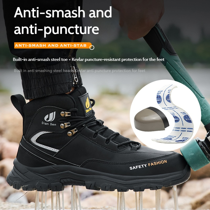 Mens Work Shoes Steel Toe Boot - Leather Work Fabric ulasan dan harga