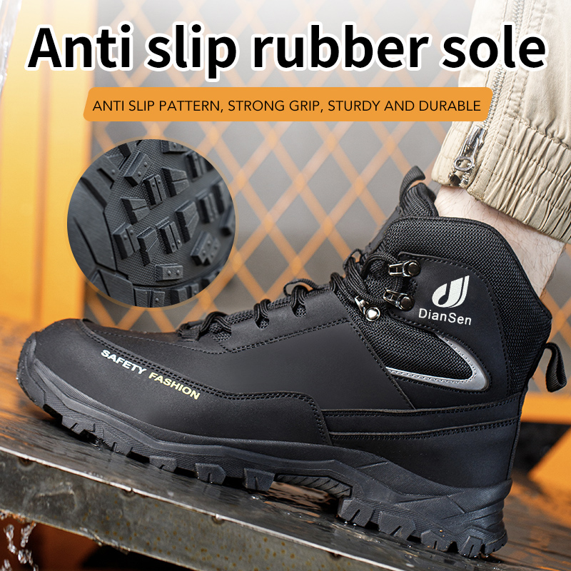 Mens Work Shoes Steel Toe Boot - Leather Work Fabric ulasan dan harga