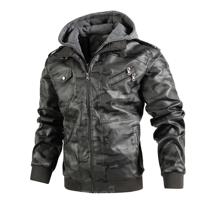 Men Hooded Leather Jackets Cam - Leather Work Hat ulasan dan harga