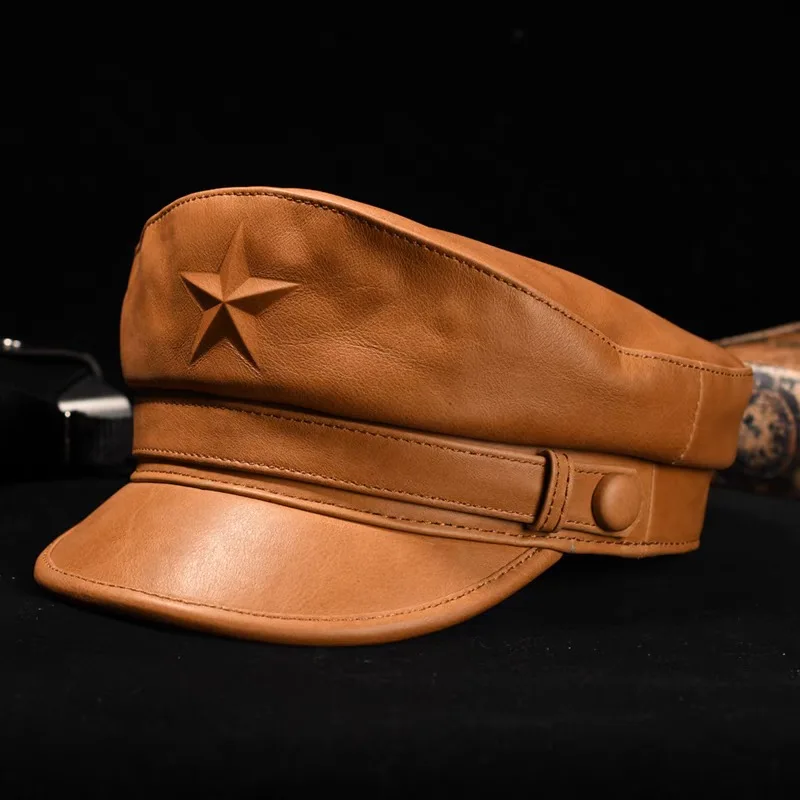 Novel Army Cap For Men Retro F - Leather Work Hat ulasan dan harga