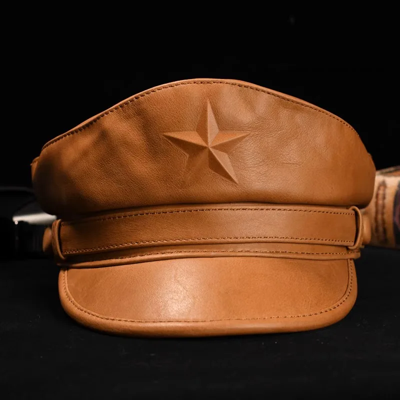 Novel Army Cap For Men Retro F - Leather Work Hat ulasan dan harga