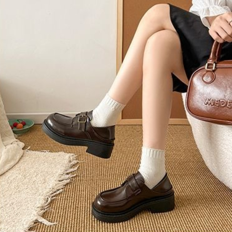 Brown British Style Leather Sh - Leather Work Dress ulasan dan harga