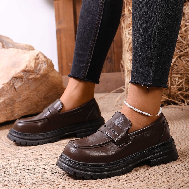 Women's Brown Leather Loafers  - Leather Work Dress ulasan dan harga