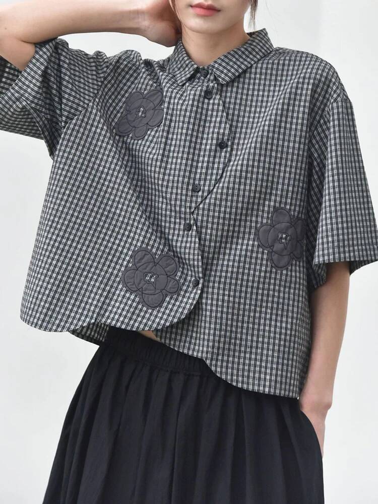 Green Plaid Women Flower Patch - Leatherwork Flowers ulasan dan harga
