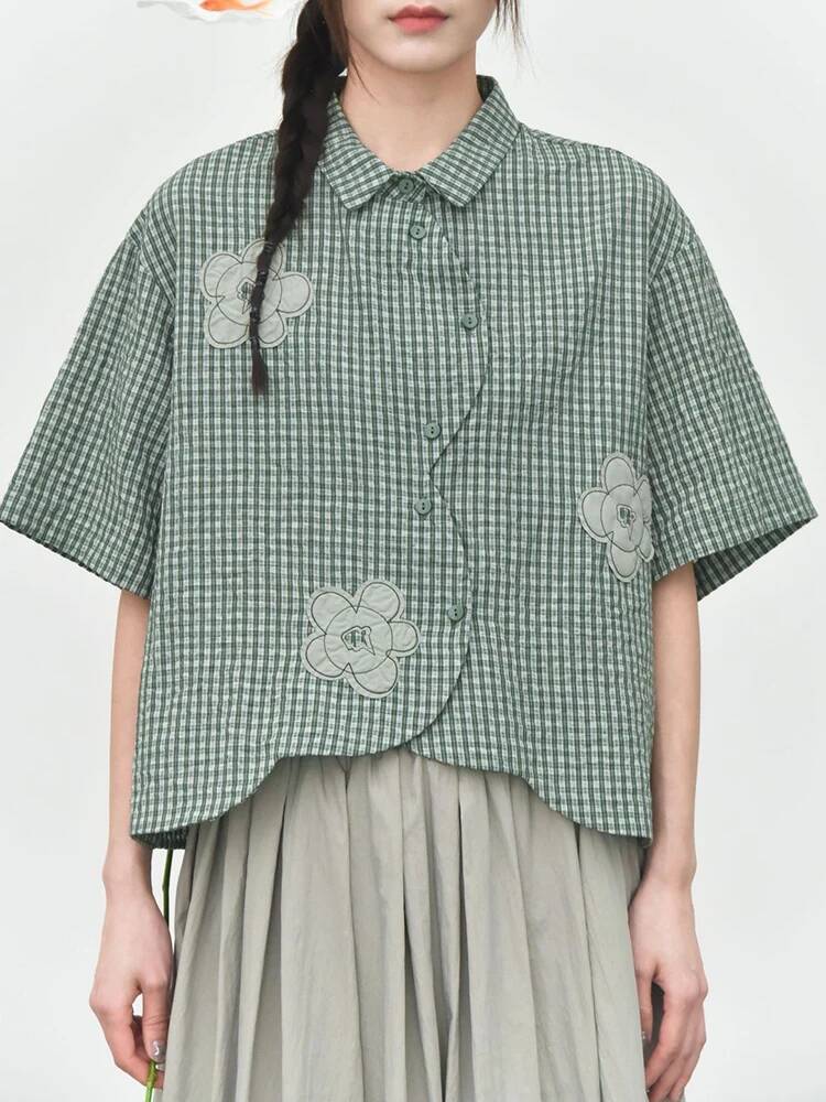 Green Plaid Women Flower Patch - Leatherwork Flowers ulasan dan harga
