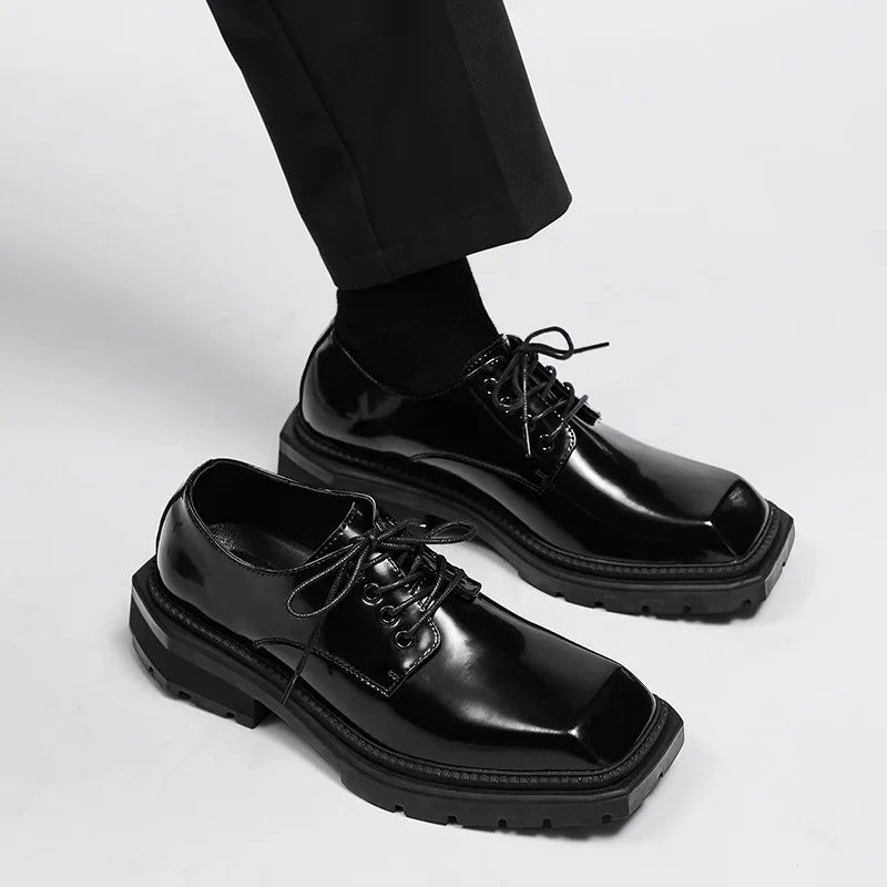Men's Shoes New Square Head Le - Leather Work Dress ulasan dan harga