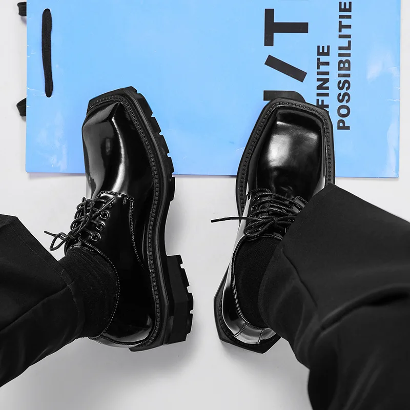 Men's Shoes New Square Head Le - Leather Work Dress ulasan dan harga