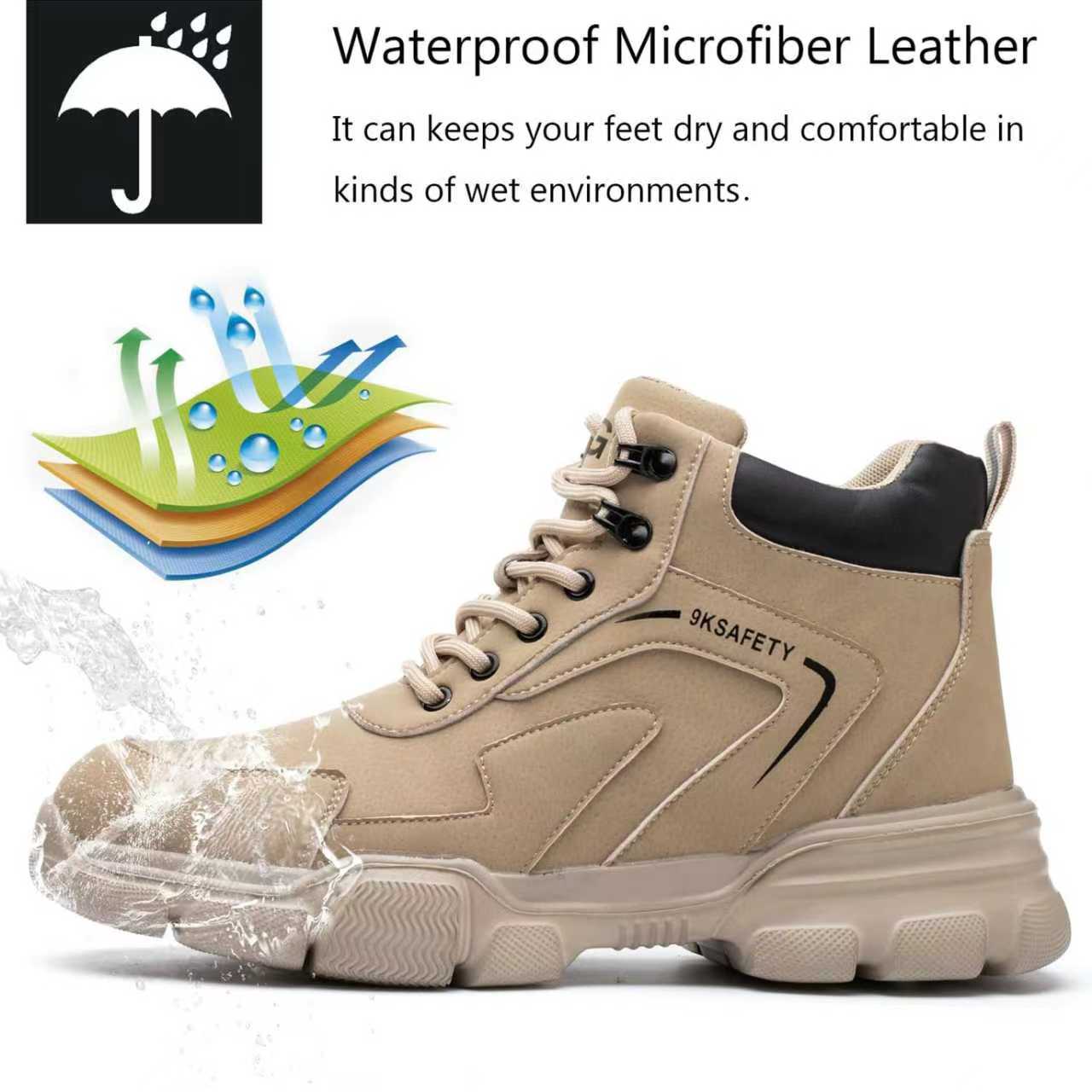 Unisex Brown High-top PU Water - Leather Work Fabric ulasan dan harga