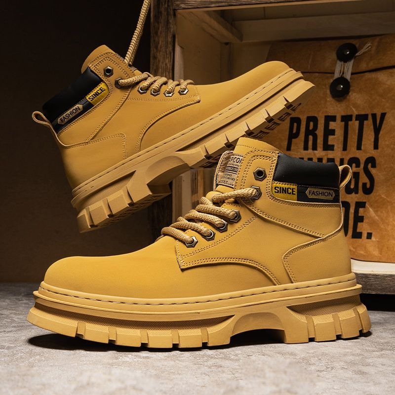 Vintage Men Platform Ankle Boo - Leather Work Fabric ulasan dan harga