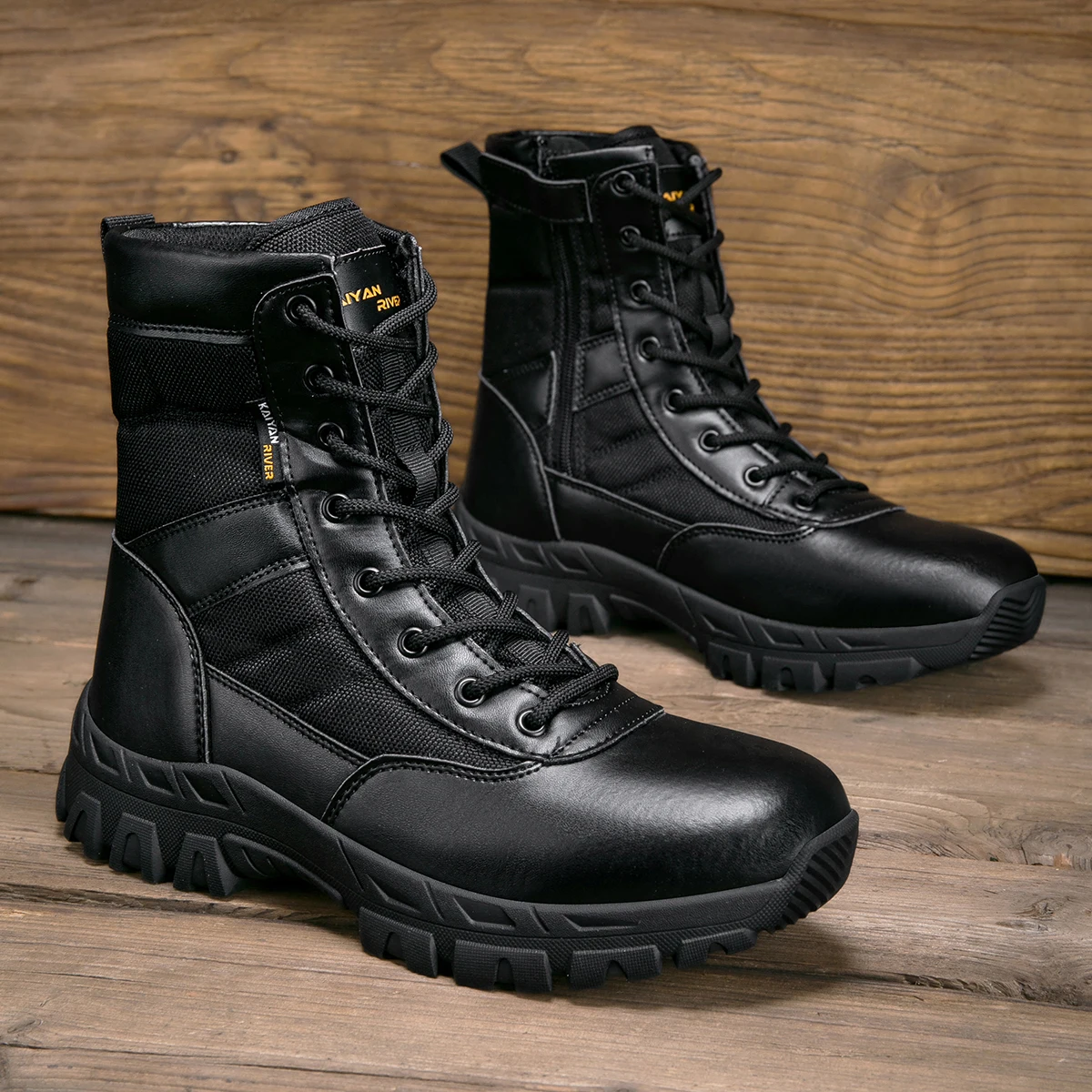 Men's Outdoor Hiking Shoes Hig - Leather Work Fabric ulasan dan harga