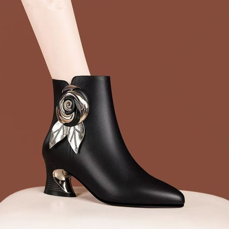 Autumn Winter Booties Leather  - Leatherwork Flowers ulasan dan harga