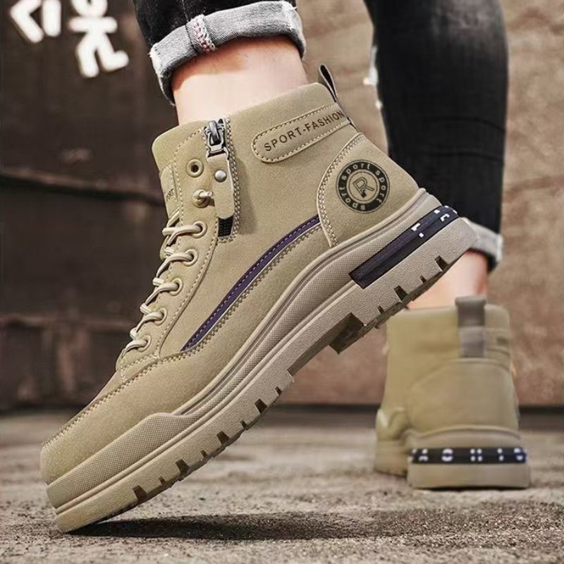 Men Retro High Top Work Boots  - Leather Work Fabric ulasan dan harga