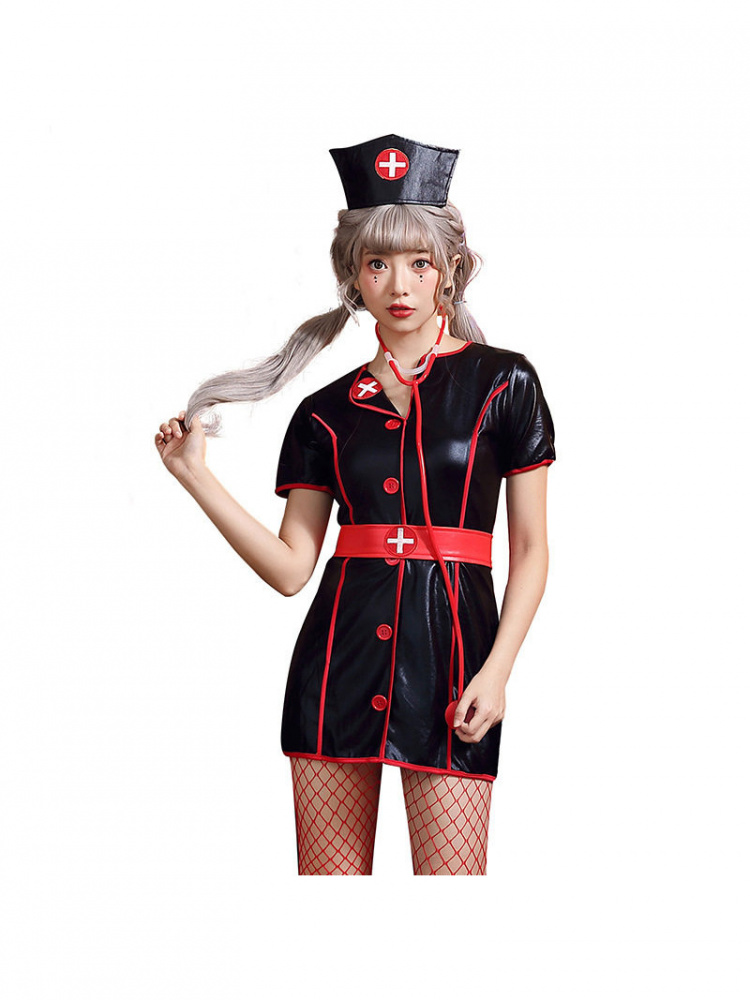 Black PU Leather Nurse Work Sk - Leather Work Dress ulasan dan harga