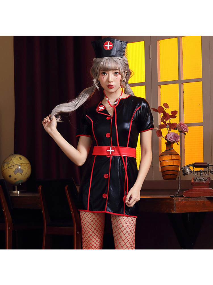 Black PU Leather Nurse Work Sk - Leather Work Dress ulasan dan harga
