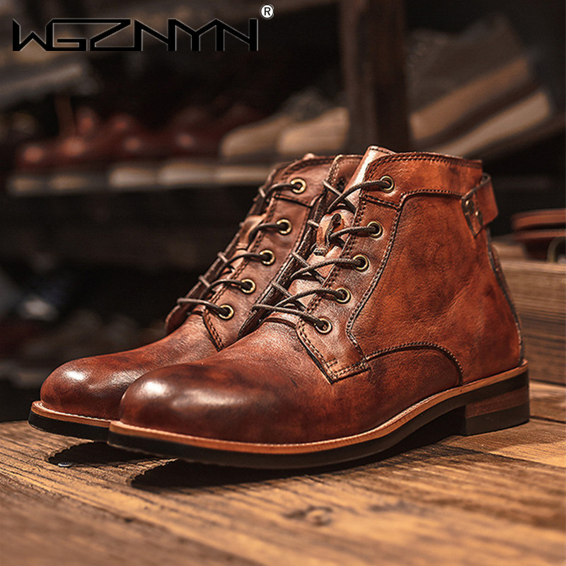 Luxury Retro High Men's Leathe - Leather Work Dress ulasan dan harga