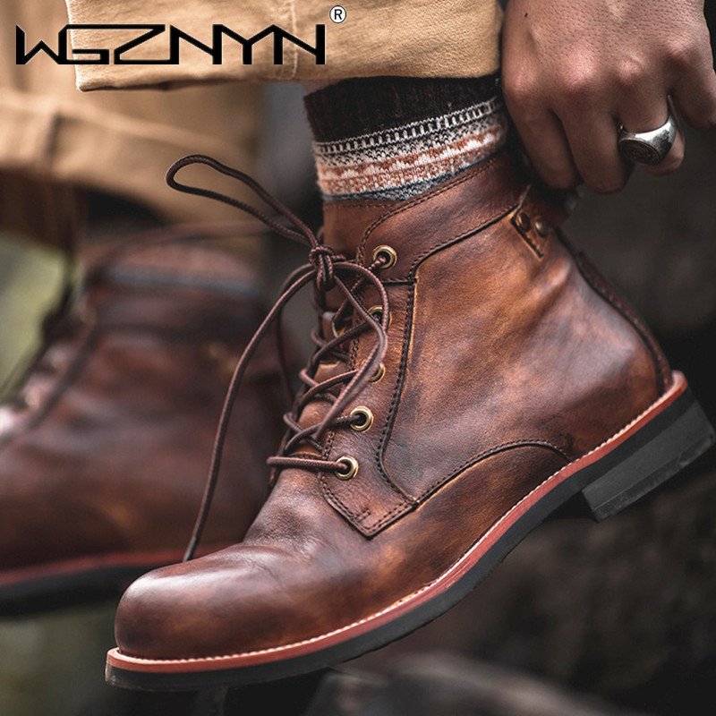 Luxury Retro High Men's Leathe - Leather Work Dress ulasan dan harga