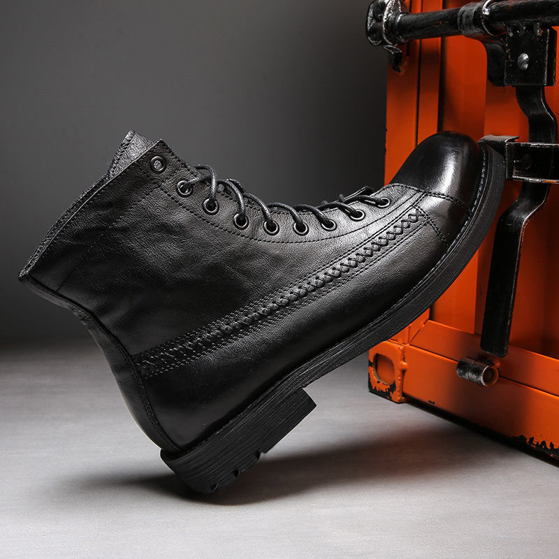 Mens Ankle Boots Classic Handm - Leather Work Fabric ulasan dan harga